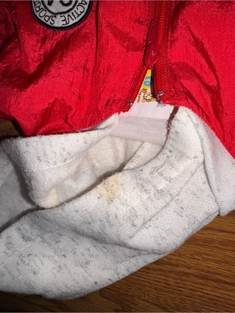 Red Hooded Kids One-Piece Footie with White Accents